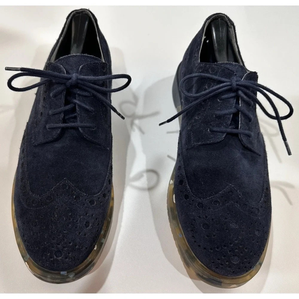 Anthony Miles Blue Suede Brogue‎ Shoes Clear Sole Men's Lace-Up Size 11 Shoes